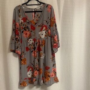 JODIFL Floral Midi Dress in Gray and Red